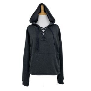 Under Armour Hoodie Women M Medium Seal Grey Cross Town Lace Up Pullover Sweater